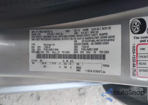 2013 Ford Fiesta Se from USA, damaged, VIN 3FADP4BJ4DM204092